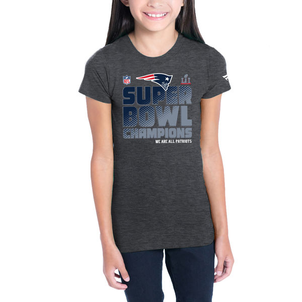 New England Patriots Pro Line by Fanatics Branded Girls Youth Super Bowl LI Champions Trophy Collection Locker Room T-Shirt - Charcoal